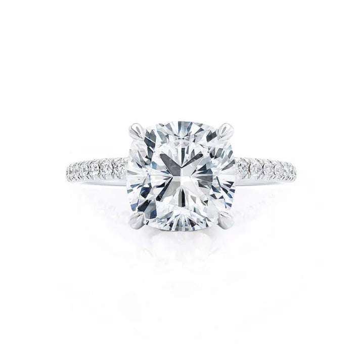 2ct Cushion Lab Diamond - 18k Gold Petite Hidden Halo Pavé Shoulder Set