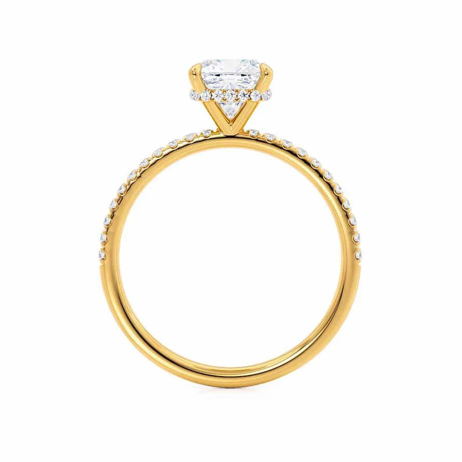 2ct Cushion Lab Diamond - 18k Gold Petite Hidden Halo Pavé Shoulder Set