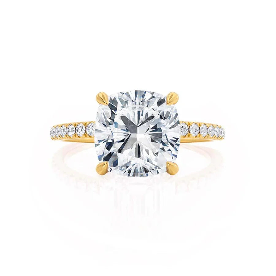 2ct Cushion Lab Diamond - 18k Gold Petite Hidden Halo Pavé Shoulder Set