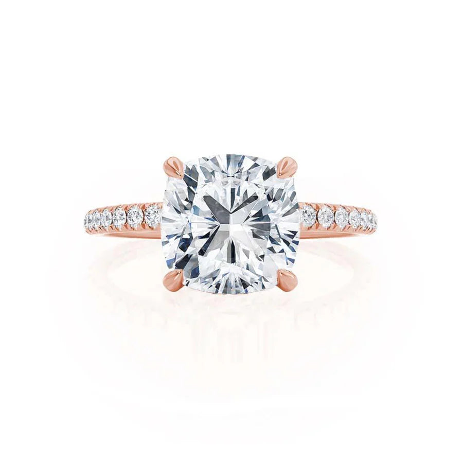2ct Cushion Lab Diamond - 18k Gold Petite Hidden Halo Pavé Shoulder Set