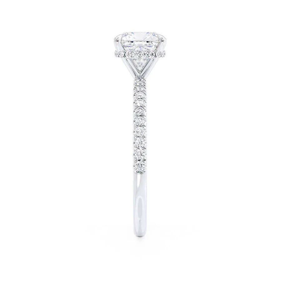 2ct Cushion Lab Diamond - 18k Gold Petite Hidden Halo Pavé Shoulder Set