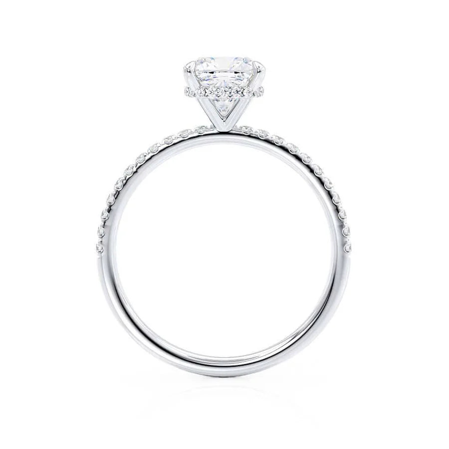 2ct Cushion Lab Diamond - 18k Gold Petite Hidden Halo Pavé Shoulder Set