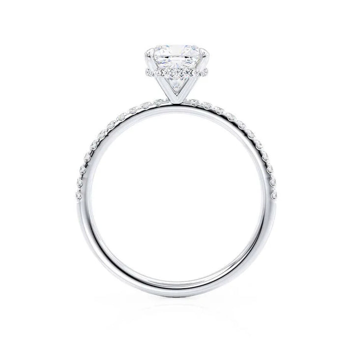 2ct Cushion Lab Diamond - 18k Gold Petite Hidden Halo Pavé Shoulder Set