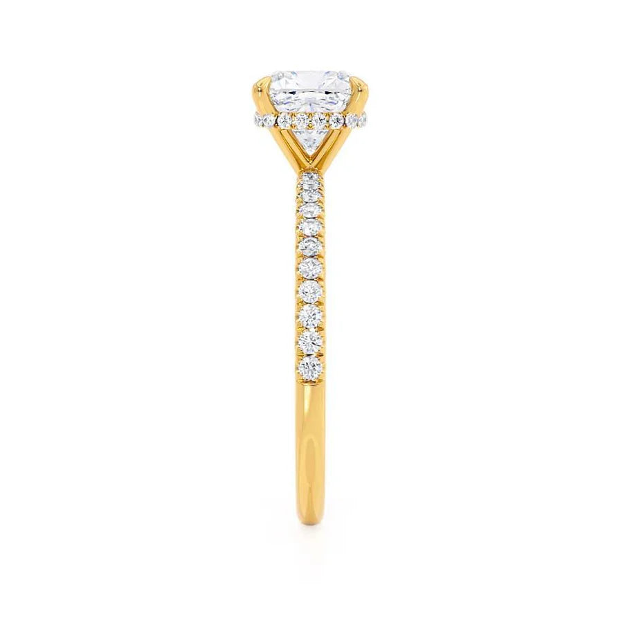 2ct Cushion Lab Diamond - 18k Gold Petite Hidden Halo Pavé Shoulder Set