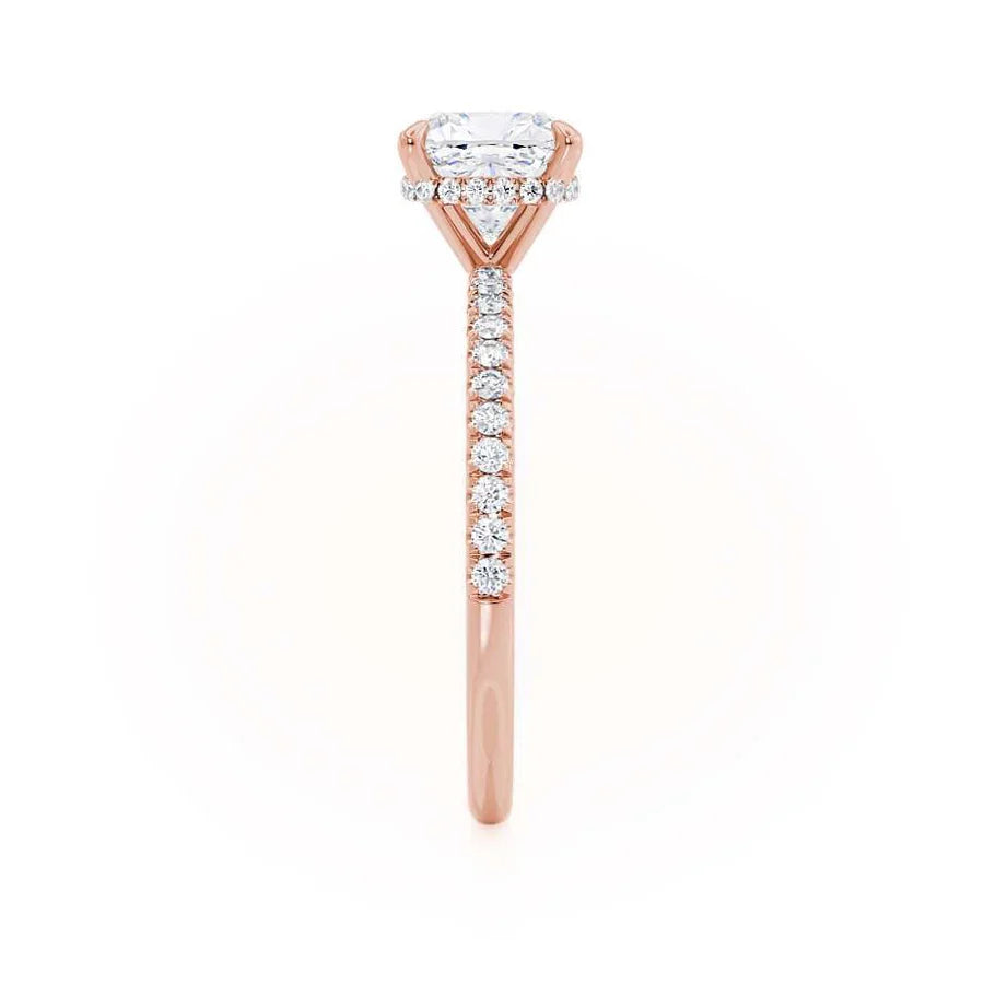 2ct Cushion Lab Diamond - 18k Gold Petite Hidden Halo Pavé Shoulder Set