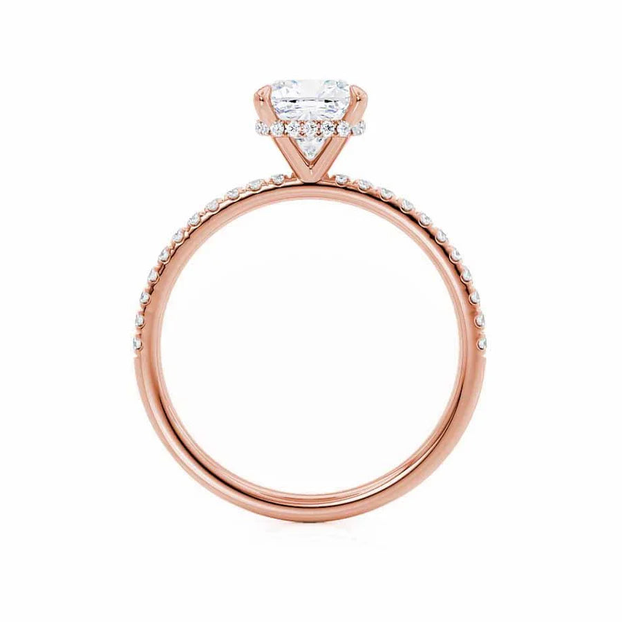 2ct Cushion Lab Diamond - 18k Gold Petite Hidden Halo Pavé Shoulder Set