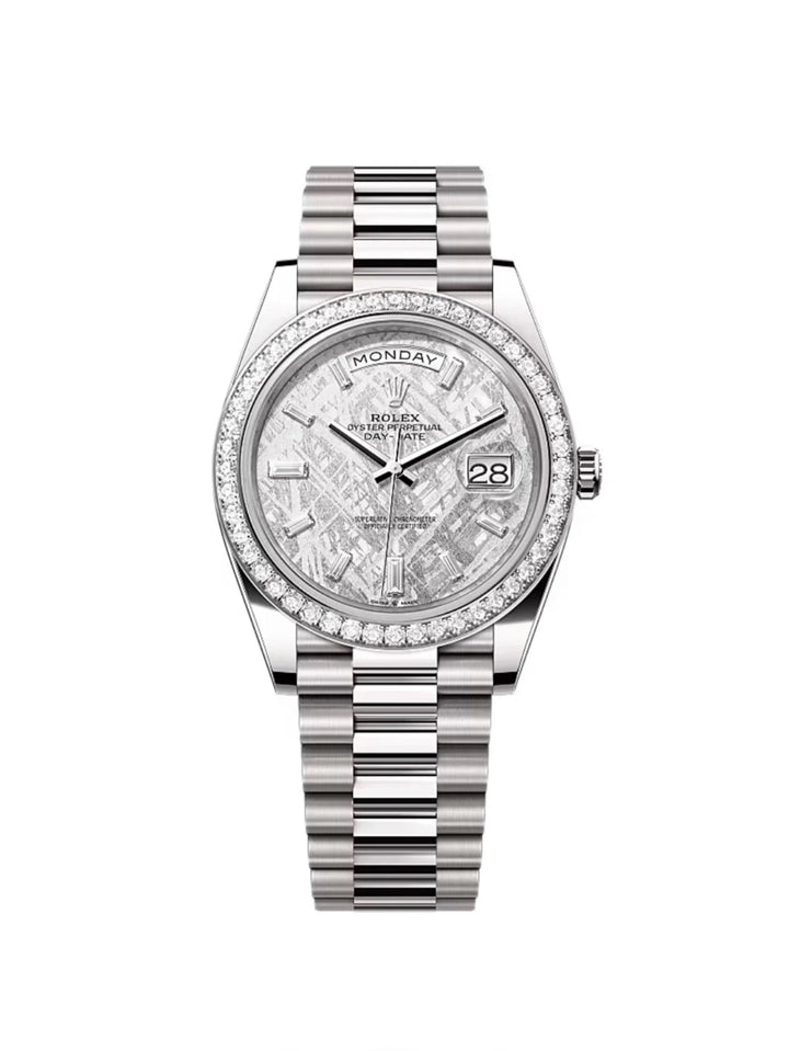 ROLEX DAY-DATE 40 METEORITE BAGUETTE DIAL FACTORY DIAMOND BEZEL