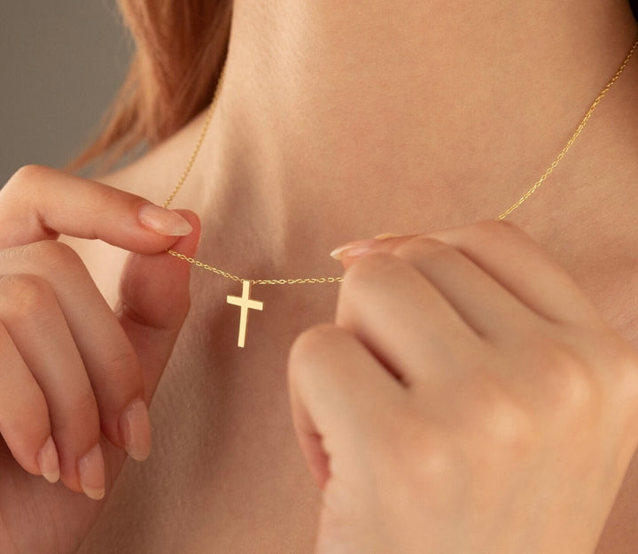14K Solid Gold Cross Necklace