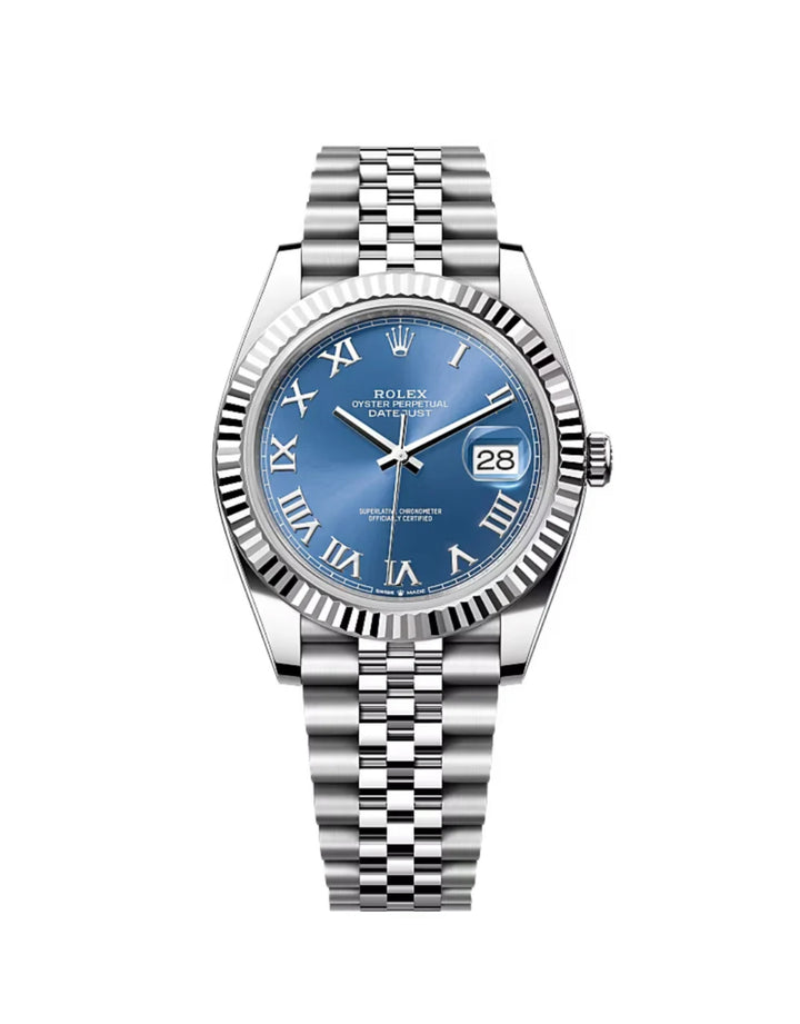 ROLEX DATEJUST 41 AZZURO BLUE ROMAN NUMERAL DIAL JUBILEE