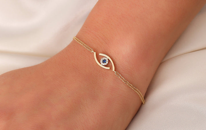 14K Solid Gold Evil Eye Bracelet