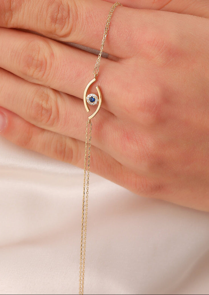 14K Solid Gold Evil Eye Bracelet