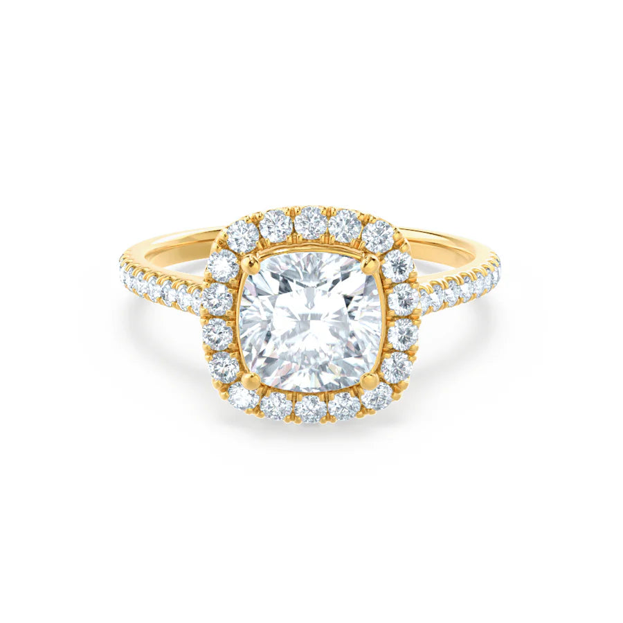 2ct Cushion Lab Diamond - 18K Gold Halo