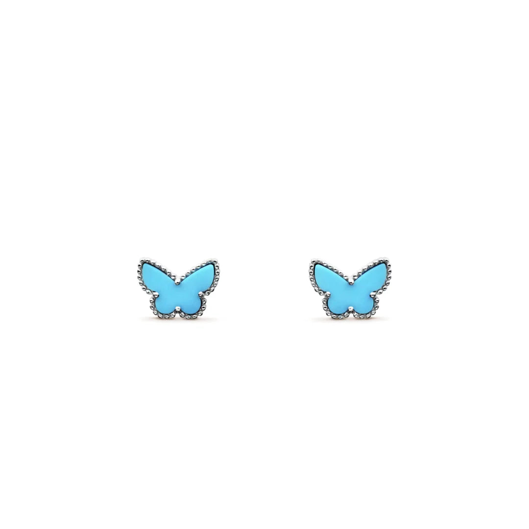 18K White Gold Turquoise Butterfly Earrings