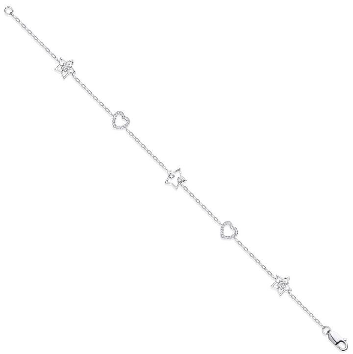 9ct White Gold Hearts & Stars Diamond Bracelet