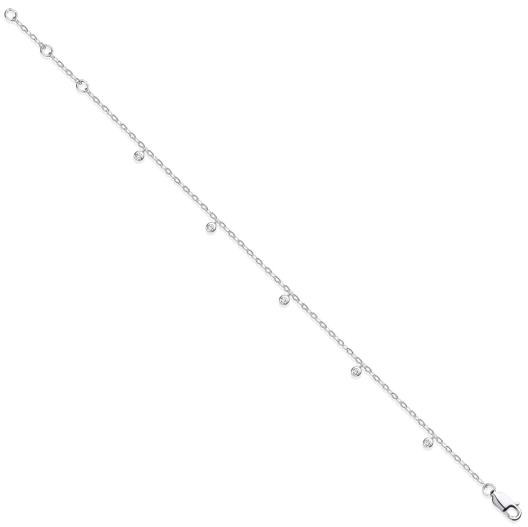 9ct White Gold Rub-Over Diamond Bracelet