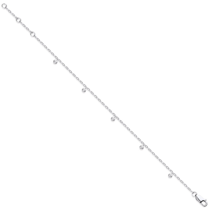 9ct White Gold Rub-Over Diamond Bracelet