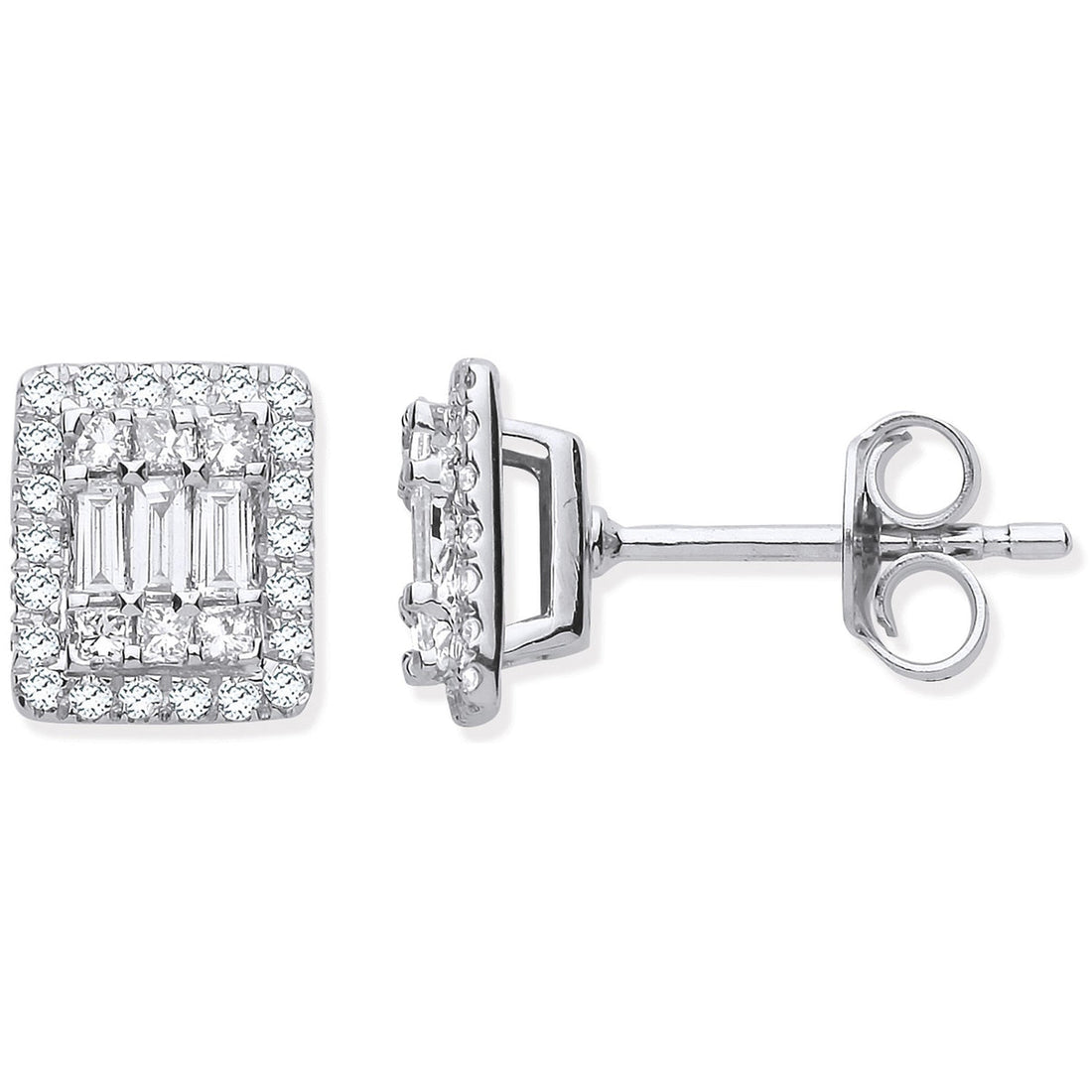 18ct White Gold Rectangular Studs Set with Diamonds