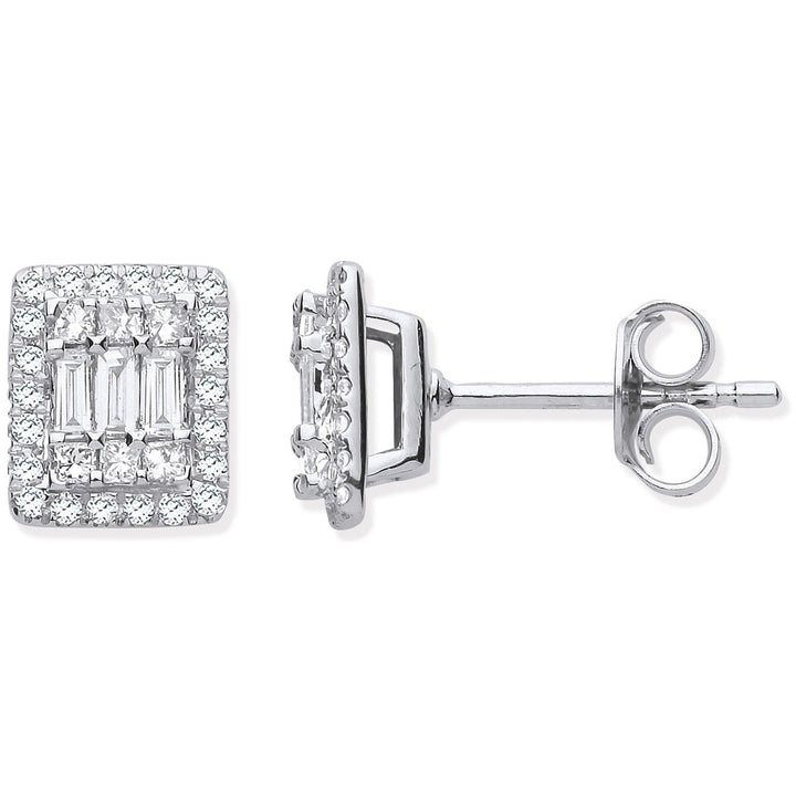 18ct White Gold Rectangular Studs Set with Diamonds