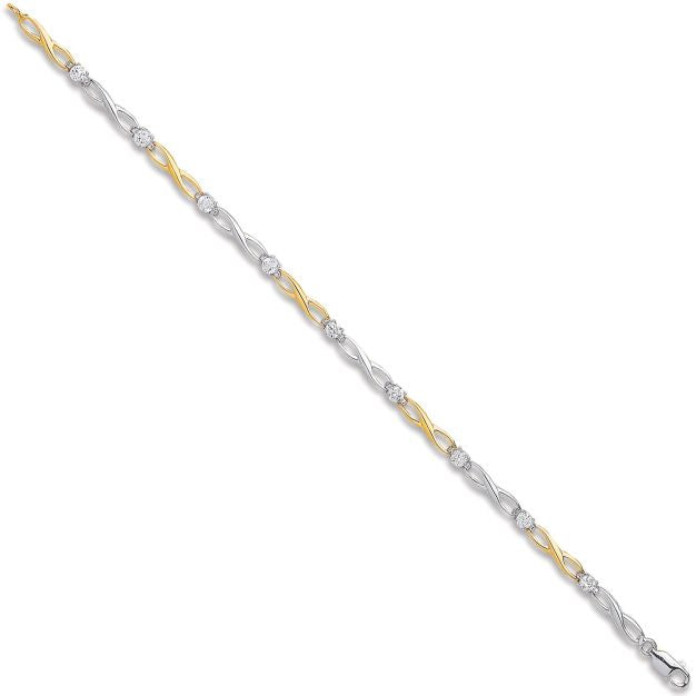 9ct Yellow & White Gold Gem-Set Kiss Bracelet - 3.5mm - Ladies