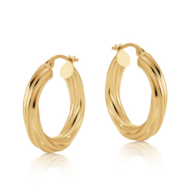 9ct Yellow Gold Twist Design Hoop Earrings