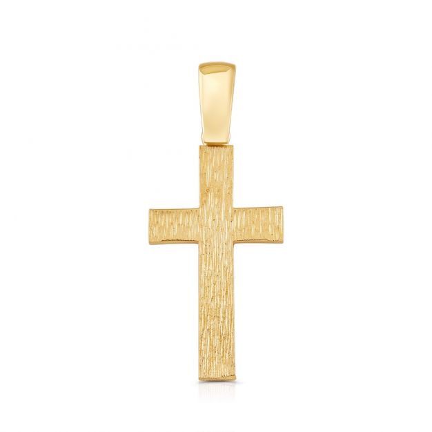 9ct Yellow Gold Ornate Patterned Solid Classic Cross Pendant