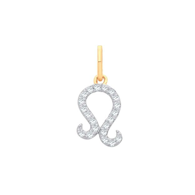 9ct Yellow Gold Leo Zodiac 0.10ct Diamond Pendant