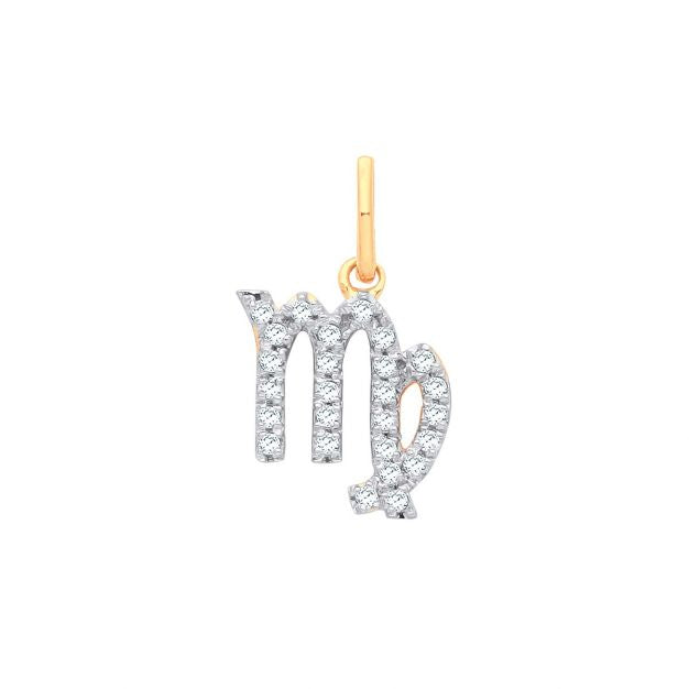 9ct Yellow Gold Virgo Zodiac 0.12ct Diamond Pendant