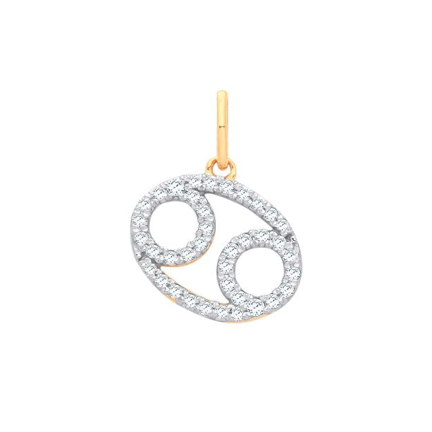 9ct Yellow Gold Cancer Zodiac 0.20ct Diamond Pendant