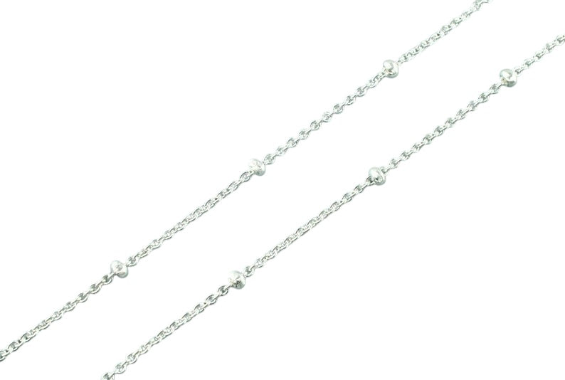 Dainty 925 Sterling Silver Beaded Chain Bracelet 7"