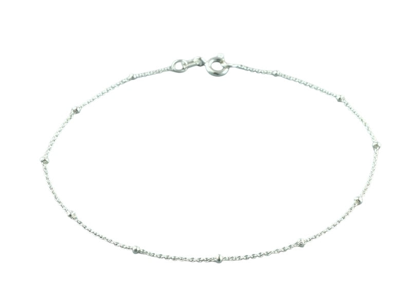 Dainty 925 Sterling Silver Beaded Chain Bracelet 7"