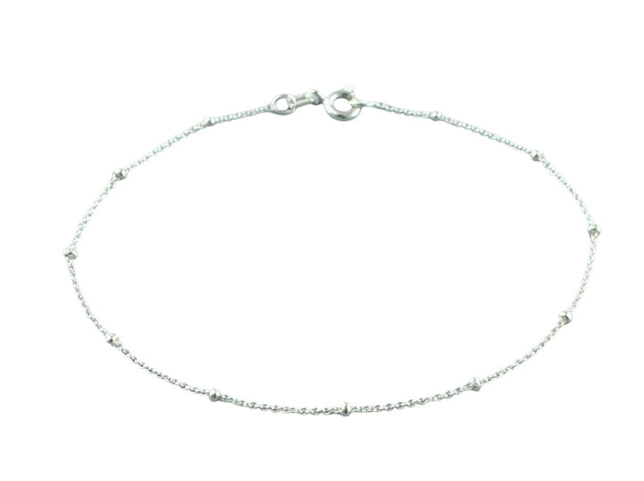 Dainty 925 Sterling Silver Beaded Chain Bracelet 7"