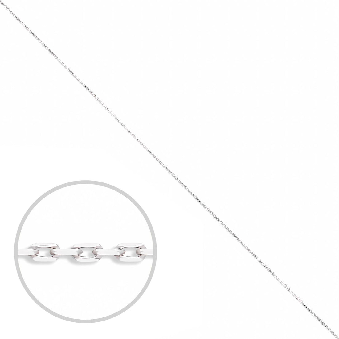 9CT WHITE GOLD SOLID DIAMOND CUT ITALIAN FINE BELCHER CHAIN - 0.8MM